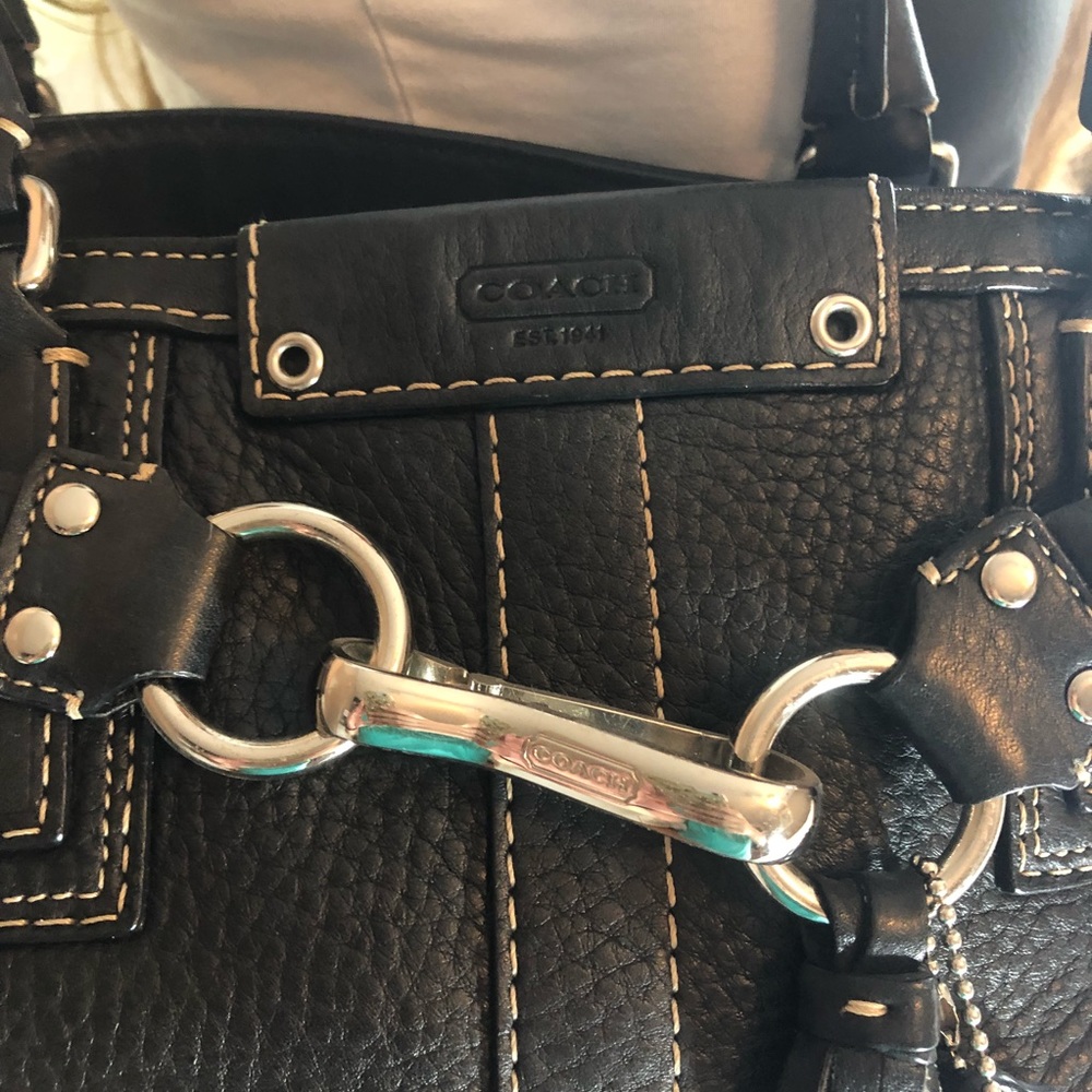 Authentic Coach Big Black Leather Bag Purse - Picture 3 of 6